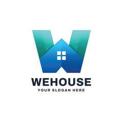 Abstract letter W with house gradient colorful logo vector icon illustration
