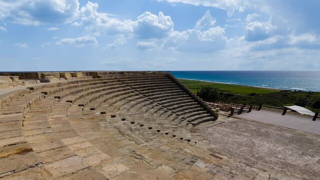 ancient antique amphitheater by the sea  time lapse scene