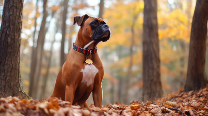 Cute boxer dog standing in a park