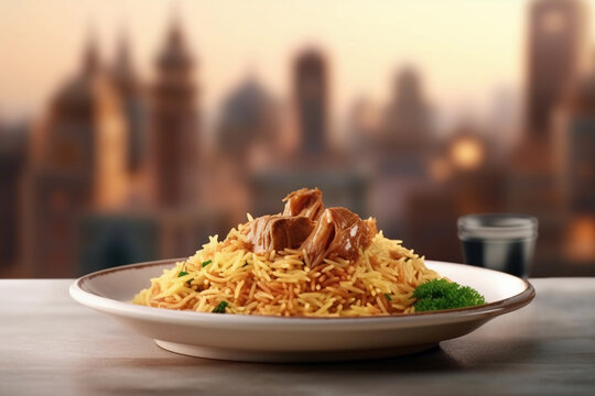 a plate of savory Saudi Arabian kabsa. generative AI