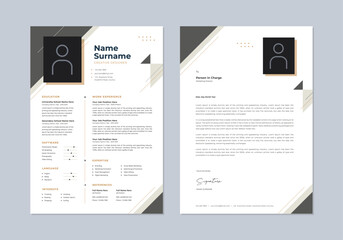 Professional Modern Clean CV Resume Template with polygonal black and gold color design