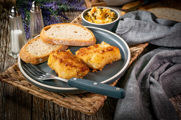 Pieces of fried cod fillet.