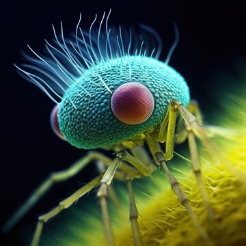 N&eacute;on Biologique : Microorganisme Bleu Lumineux en Macro"