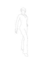 Portrait of woman in sunglasses. Vector minimalistic illustration for social media stories, logo, poster, print, cover, postcard, banner. Female figure outline. Contour of a girl in a business suit.