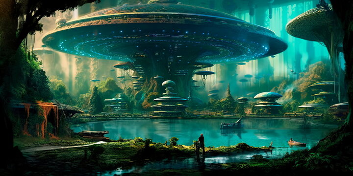 alien planet with exotic landscapes, strange creatures, and alien civilizations, stimulating curiosity about the possibilities of extraterrestrial life. Generative AI