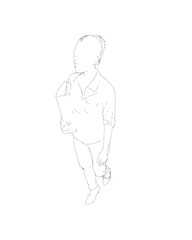 Fototapeta na wymiar Drawing of fashionable young woman walking with folder with documents in hand. Vector of girl walk. Drawing Illustration of Young Woman. isolated, sketch, contour girl, woman walking.