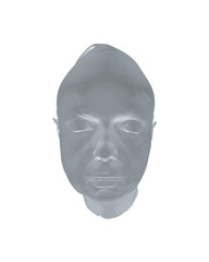 Polygonal model of the head of an elderly woman. Face with closed eyes. 3D. Vector illustration..