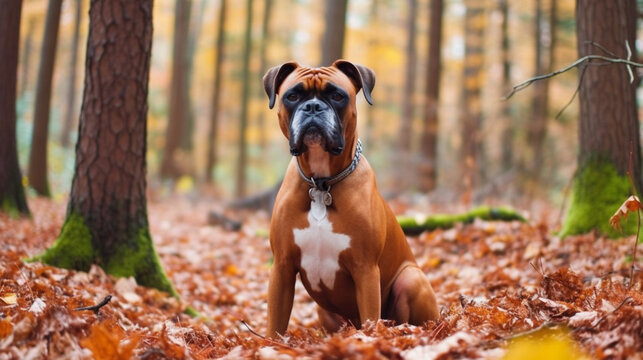 Cute boxer dog standing in a park