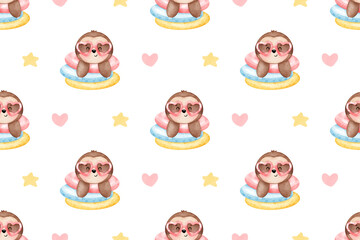 Fototapeta premium Cute sloth, summer animal, summer background, sloth background, patterns, pattern