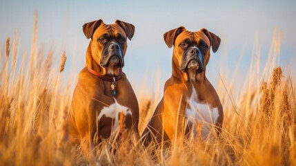 Naklejka premium Cute boxer dog standing in a park