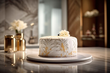 Obraz na płótnie Canvas White cream cake with a flower on it created with Generative AI technology