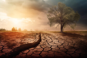 Dry cracked ground due to global warming created with Generative AI technology