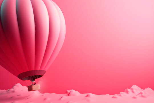 Hot air balloon with a copy space, total pink image created with Generative AI technology