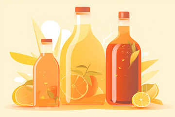 Generative AI. Kombucha. Tea mushroom (Hongo) in various glass containers is a natural home healthy drink for health. about biotic drink in a glass of lemon. Healthy lifestyle. Hand drawing vector ill