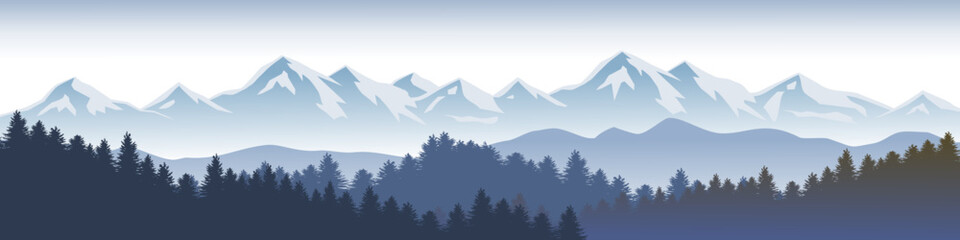 Landscape graphic with mountains for use as a template for flyer or for use in web design.