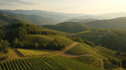 Fototapeta premium Discover the rustic charm of Tuscan countryside as you drive through the scenic rolling hills and vineyards, where the ancient olive groves. Generated by AI.