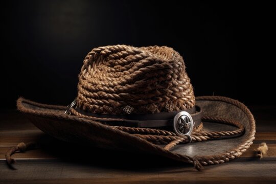 revamped cowboy hat, rope, and gun with modern style, created with generative ai