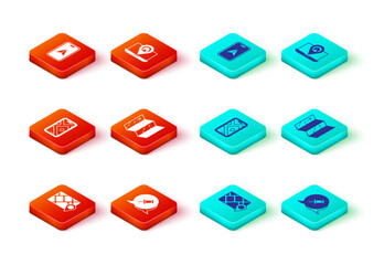 Set Gps device with map, Push pin, City navigation, Folded, and icon. Vector