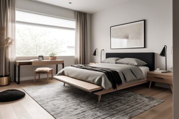 organized and minimalist bedroom, with clean lines, neutral colors, and zero clutter, created with generative ai