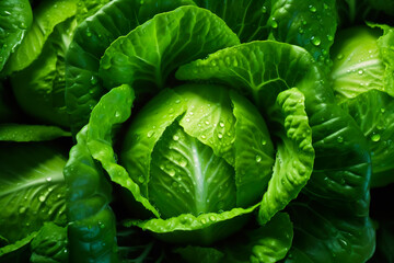 Obraz premium Closeup beautiful texture of fresh juicy cabbage or iceberg lettuce with water drops.vegetable background.healthy eating with organic food ingredient.generative ai technology