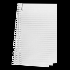 a paper page notebook isolated on the black background