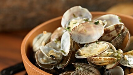 Ocean's Treasure: Exquisite Top-Down Closeup of a Fresh Clam, Revealing its Pristine Beauty