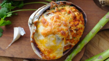 Gourmet Delight: Top Closeup View of Baked Stuffed Clam, A Delectable C Sensation