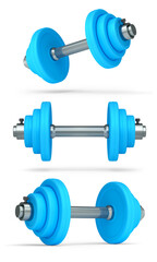 Set of dumbbells with rubber disks isolated on white background