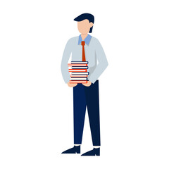 businessman with books avatar character flat vector illustration design