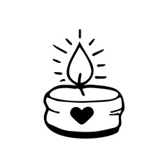 Vector single image of a burning candle. Hand draw clipart in doodle style.