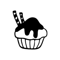 Vector isolated image of a muffin. Clipart in the style of doodles on a white background.