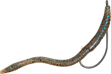 Hook rigged in a Transluscent rubber fishing worm