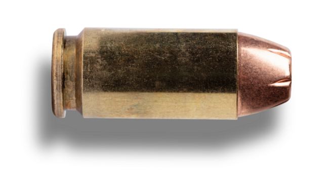 Drop shadow behind semi auto handgun ammunition