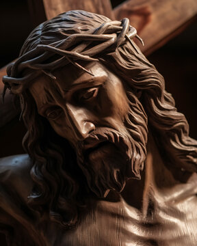 Close-up of statue of Jesus on the cross