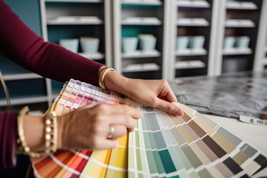 diy enthusiasts picking out paint colors for a room makeover, created with generative ai