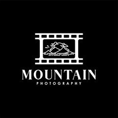 Mountain Documentary Logo Vector Design, Film Strip Mountain Logo Vector Design Illustration
