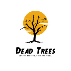 Obraz premium Old Drying Tree With Full Moon Logo Design, Dead Tree Silhouette At Full Moon