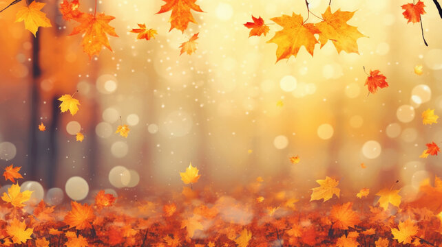 Autumn background with a falling leafs in a red and orange colors