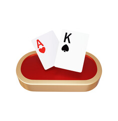 Casino cards on the red table 3d rendering illustration