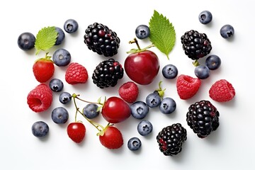 Many Different Berries on a White Background