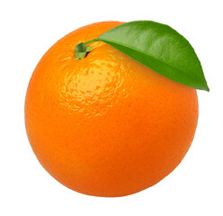 orange fruit with leaves isolated, Orange fruit macro studio photo, transparent png, PNG format, cut out
