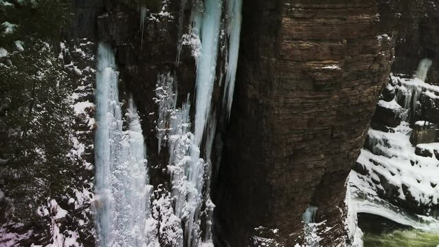 Winter Landscape Of The Grand Canyon Of The Adirondacks In Ausable Chasm Near Keeseville, New York, United States. Tilt-up