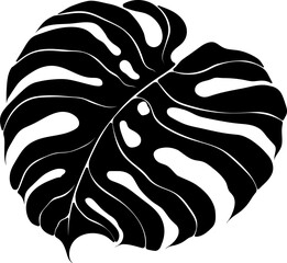 Monstera leaf silhouette. Exotical tropical jungle leaf. Black vector hand drawn illustration isolated on white. Simple flat modern style