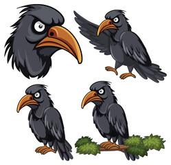 Set of angry raven cartoon character