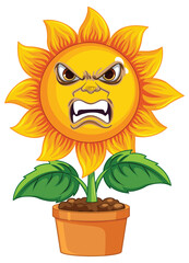 Evil facial expression sunflower cartoon character