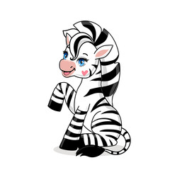 Funny cartoon zebra on a white background isolated. Vector illustration for kids