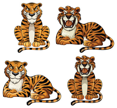 Set of tiger cartoon in different pose