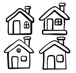set of cute Doodle house icons set on white background