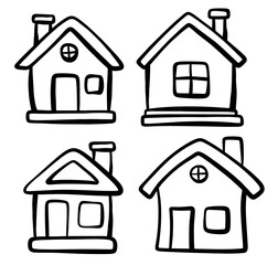 set of cute Doodle house icons set on white background