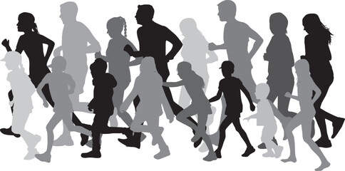 Group of people running, conceptual silhouettes. - 605967796
